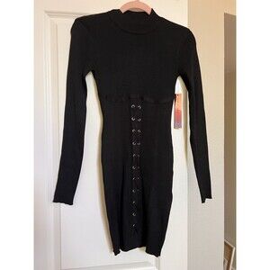 Almost Famous Black Dress Lacing Detail Long Sleeve Size Medium